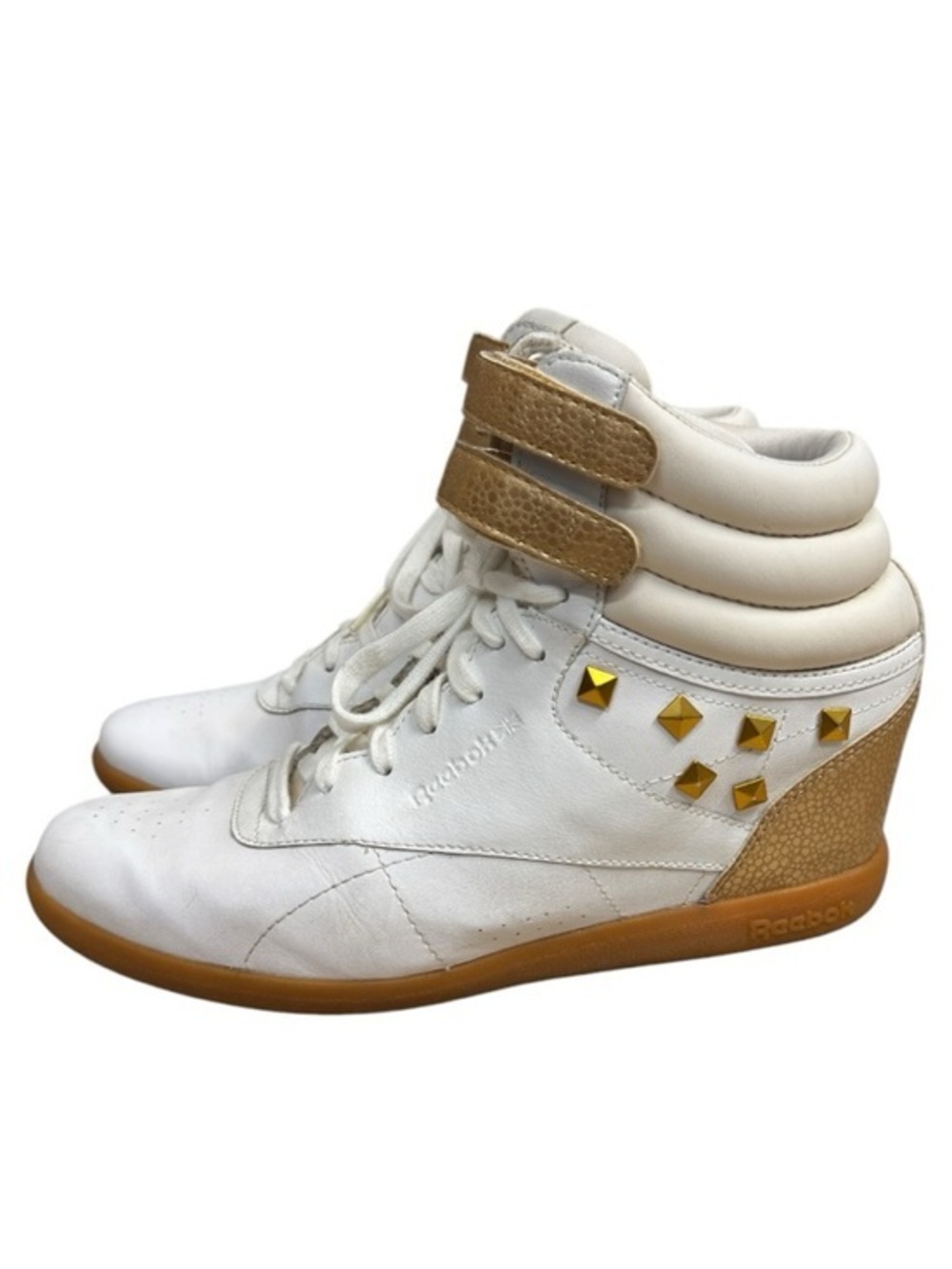 Rare! Reebok Wedge Sneaker White Gold Studded High Top Streetwear Women’s US 9.5